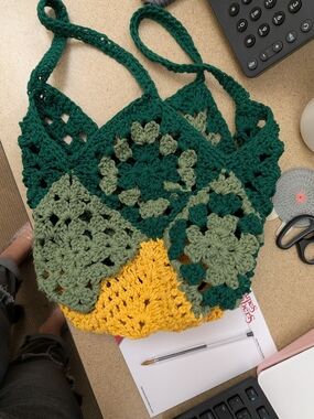 Hand Crafted Green and Yellow Crochet Hobo Bag